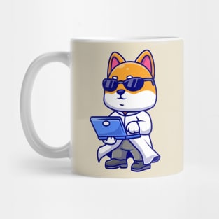 Cute Shiba Inu Dog Proffesor With Laptop Cartoon Mug